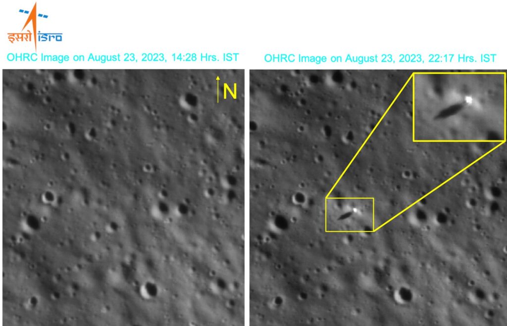 ISRO releases pictures and rover video of Chandrayaan-3 lander taken from Chandrayaan-2 orbiter ISRO releases pictures and video rover of Chandrayaan-3 lander taken