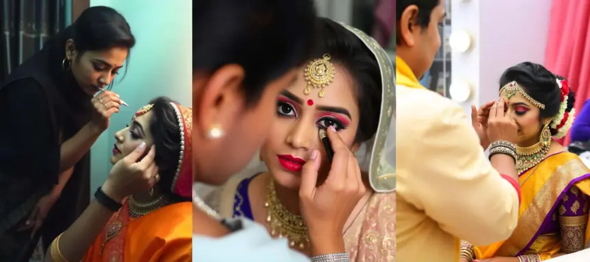 Top makeup artists in Delhi for bridal and party makeup, featuring Guddu Singh and Lovely Jaiswal.