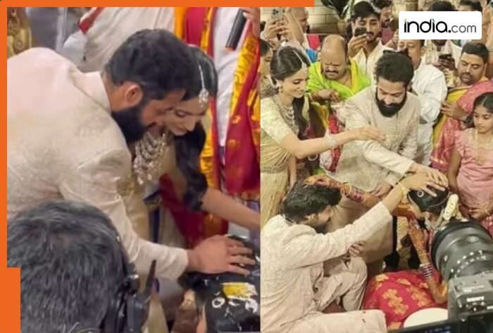 Jr NTR marks his attendance at brother-in-law Nithiin’s wedding with wife, performs jiju duties – WATCH