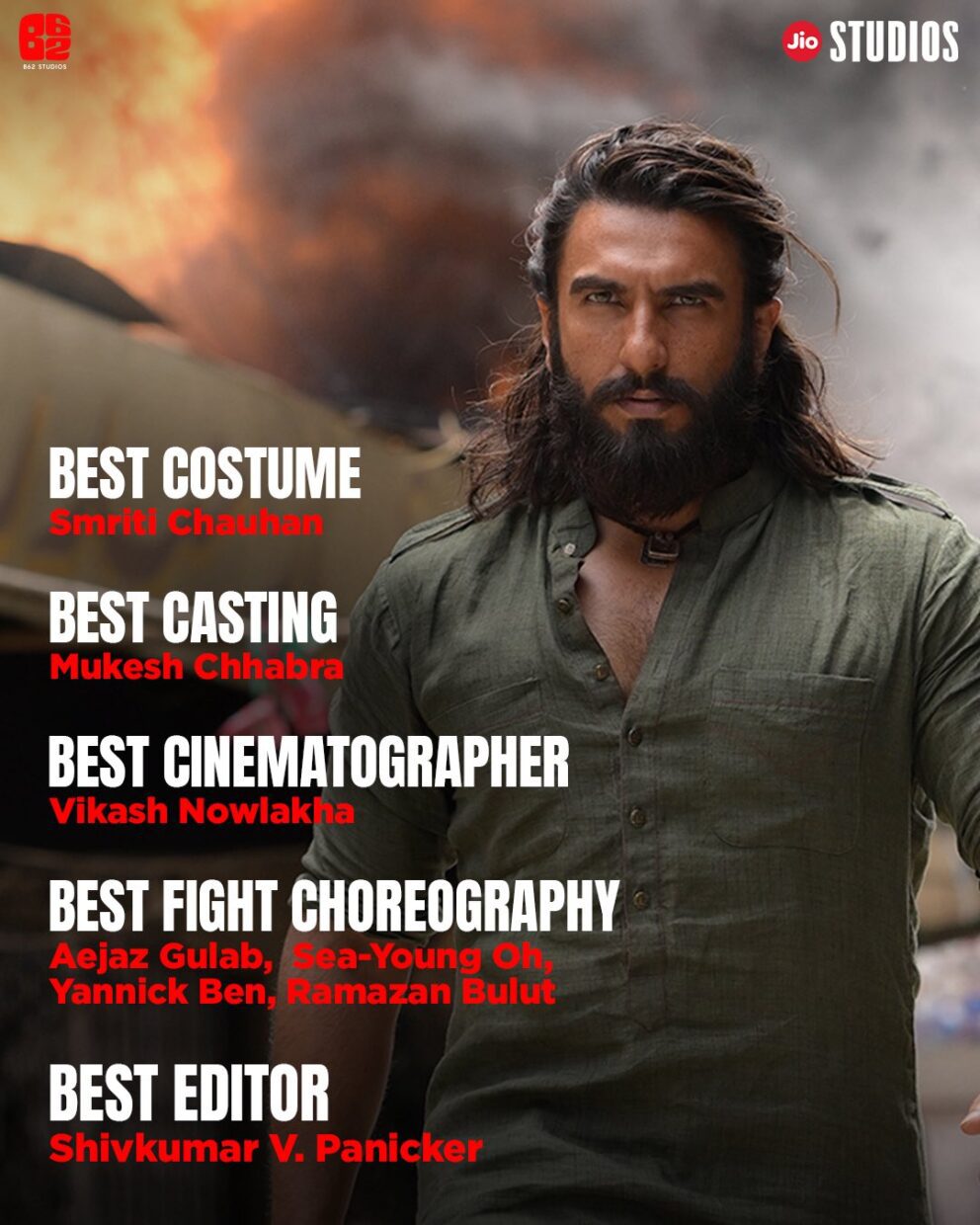Dhurandhar best costume Smriti Chauhan Mukesh Chhabra casting Dhurandhar Vikash Nowlakha cinematography Dhurandhar Dhurandhar fight choreography team Shivkumar Panicker editing Dhurandhar